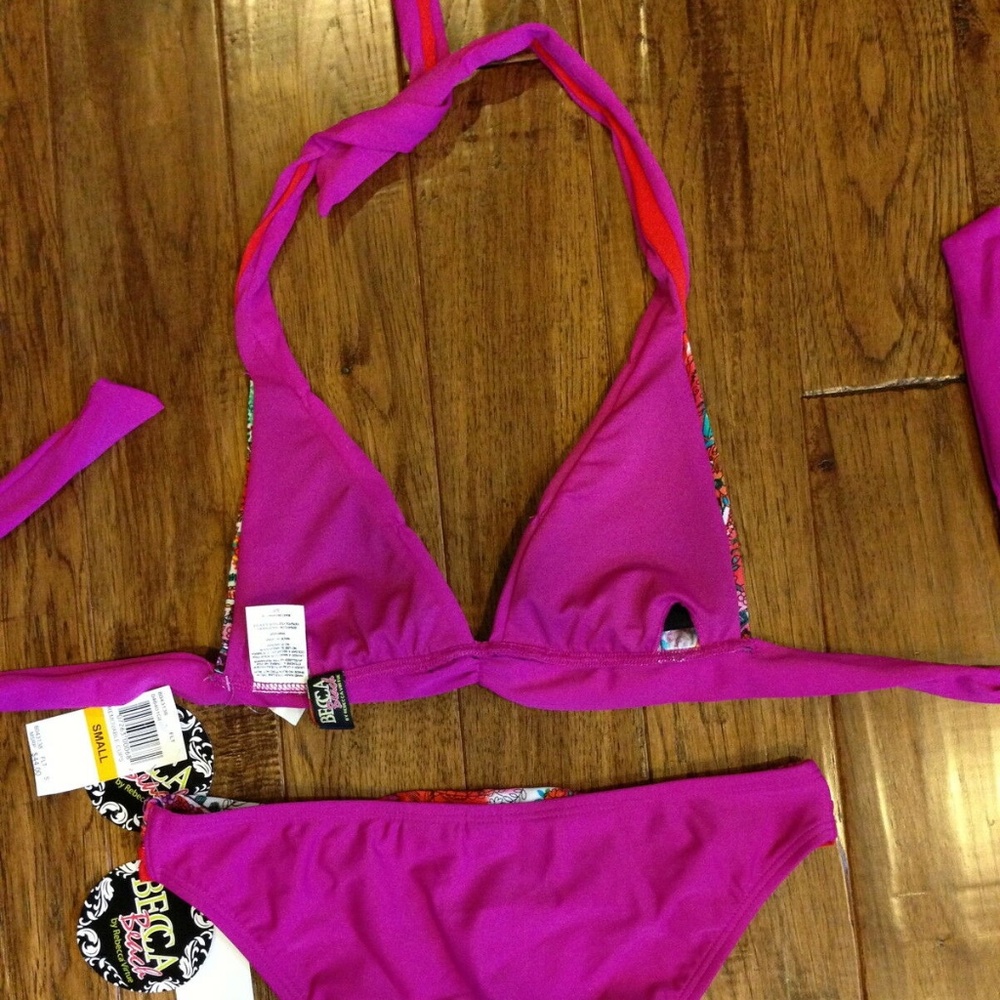 NWT $88 BECCA PINK PAISLEY BIKINI SWIM SMALL TOP & SMALL BOTTOM - Picture 4 of 6